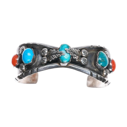 6.25" Milton Lasiloo Zuni Sterling turquoise and coral cuff bracelet - Estate Fresh Austin