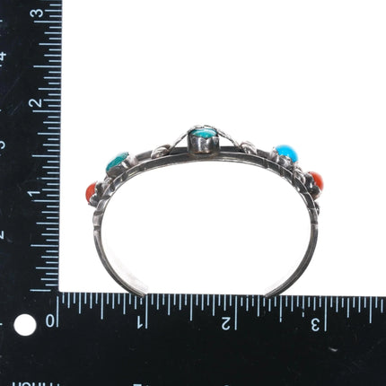6.25" Milton Lasiloo Zuni Sterling turquoise and coral cuff bracelet - Estate Fresh Austin