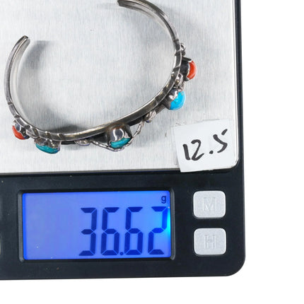 6.25" Milton Lasiloo Zuni Sterling turquoise and coral cuff bracelet - Estate Fresh Austin