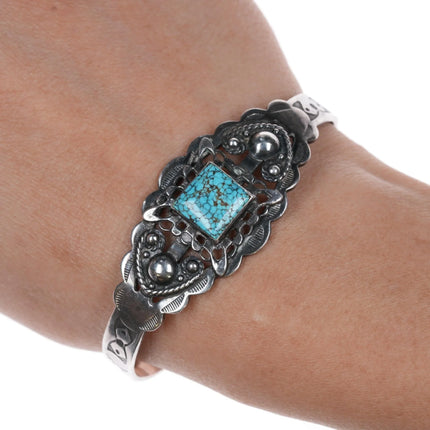 6.25" Navajo Curio/Fred Harvey sterling cuff bracelet high grade turquoise - Estate Fresh Austin