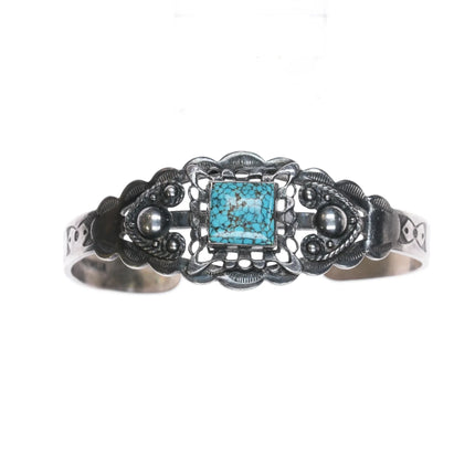 6.25" Navajo Curio/Fred Harvey sterling cuff bracelet high grade turquoise - Estate Fresh Austin