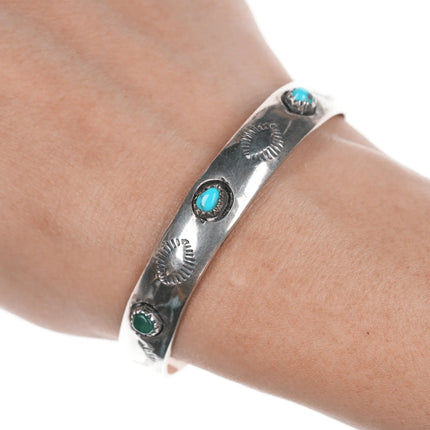 6.25" Navajo shadowbox silver snake eye turquoise cuff bracelet - Estate Fresh Austin