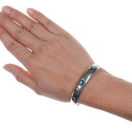 6.25" Navajo shadowbox silver snake eye turquoise cuff bracelet - Estate Fresh Austin