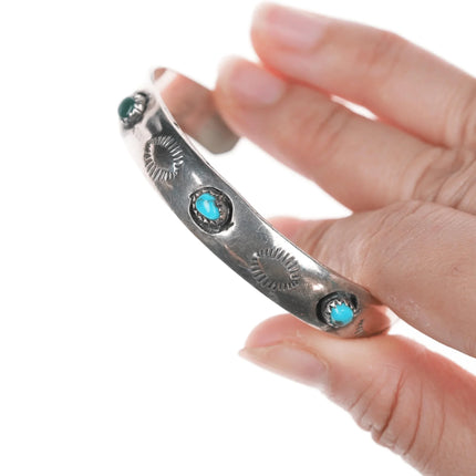 6.25" Navajo shadowbox silver snake eye turquoise cuff bracelet - Estate Fresh Austin