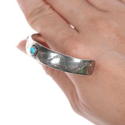 6.25" Navajo shadowbox silver snake eye turquoise cuff bracelet - Estate Fresh Austin