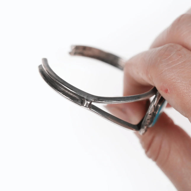 6.25" Navajo silver rope edge bezel turquoise cuff bracelet. - Estate Fresh Austin