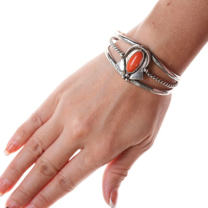 6.25" Navajo Sterling and coral bracelet - Estate Fresh Austin