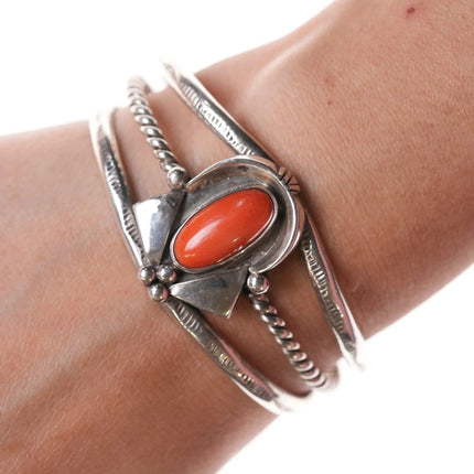 6.25" Navajo Sterling and coral bracelet - Estate Fresh Austin