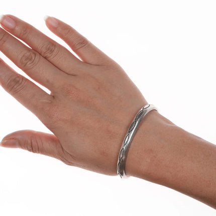 6.25" Navajo Vintage stamped silver slim cuff bracelet - Estate Fresh Austin