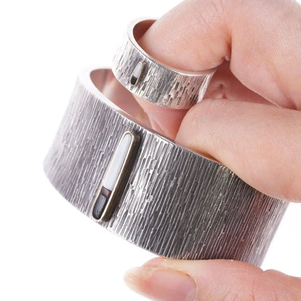 6.25" Norbert Peshlakai Navajo 14k Sterling, coral, jet, and shell bracelet and - Estate Fresh Austin