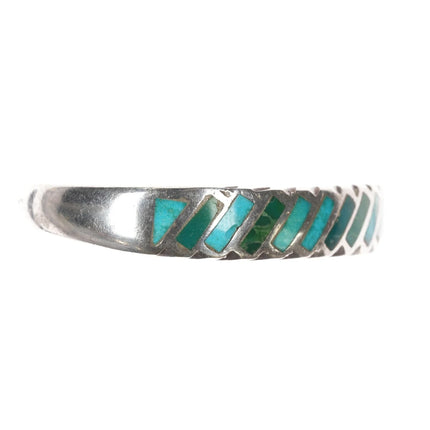 6.25" Older Zuni sterling slant turquoise flush inlay cuff bracelet - Estate Fresh Austin