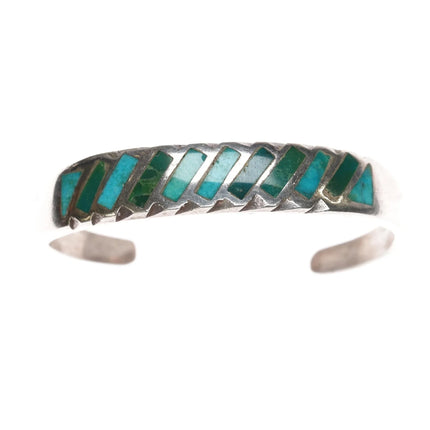 6.25" Older Zuni sterling slant turquoise flush inlay cuff bracelet - Estate Fresh Austin