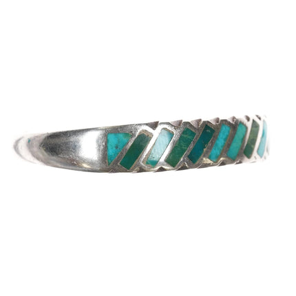 6.25" Older Zuni sterling slant turquoise flush inlay cuff bracelet - Estate Fresh Austin