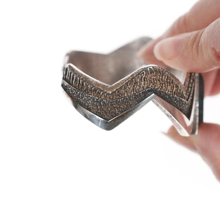 6.25" Ric Charlie Navajo sterling tufa cast cuff bracelet with spiderweb turquoise - Estate Fresh Austin