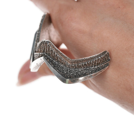 6.25" Ric Charlie Navajo sterling tufa cast cuff bracelet with spiderweb turquoise - Estate Fresh Austin