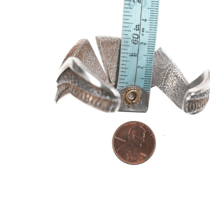 6.25" Ric Charlie Navajo sterling tufa cast cuff bracelet with spiderweb turquoise - Estate Fresh Austin