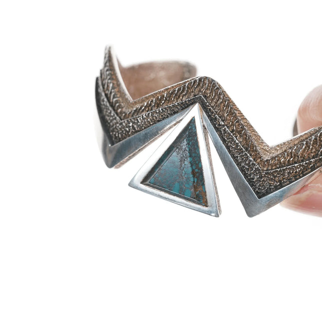 6.25" Ric Charlie Navajo sterling tufa cast cuff bracelet with spiderweb turquoise - Estate Fresh Austin