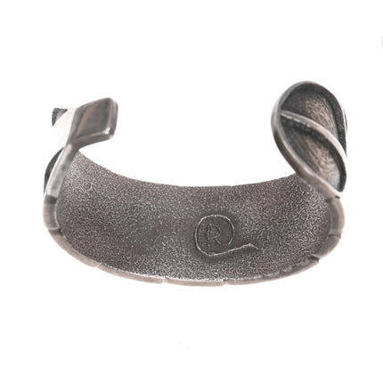 6.25" Ric Charlie Navajo Tufa Cast silver feather cuff bracelet - Estate Fresh Austin
