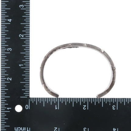 6.25" Ric Charlie Navajo Tufa Cast silver feather cuff bracelet - Estate Fresh Austin