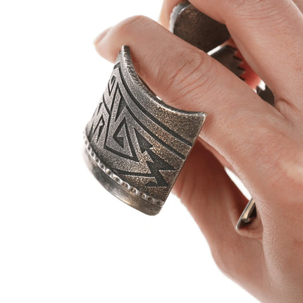 6.25" Richard Tsosie Navajo Silver cuff bracelet with high grade turquoise and pearl - Estate Fresh Austin