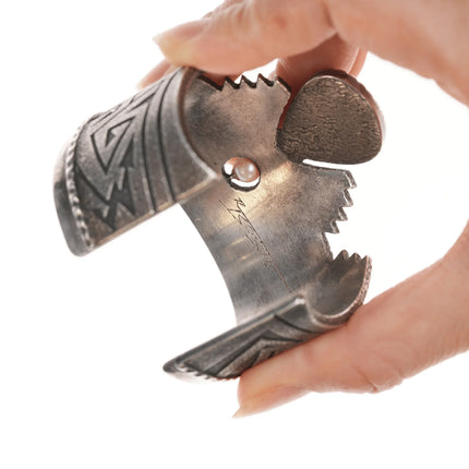 6.25" Richard Tsosie Navajo Silver cuff bracelet with high grade turquoise and pearl - Estate Fresh Austin