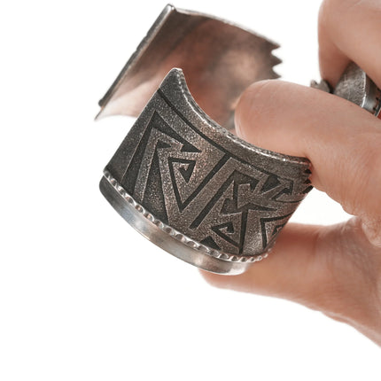 6.25" Richard Tsosie Navajo Silver cuff bracelet with high grade turquoise and pearl - Estate Fresh Austin