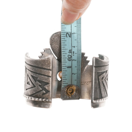6.25" Richard Tsosie Navajo Silver cuff bracelet with high grade turquoise and pearl - Estate Fresh Austin
