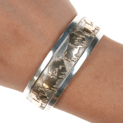 6.25" Robert Taylor Navajo 14k/sterling buffalo cuff bracelet - Estate Fresh Austin