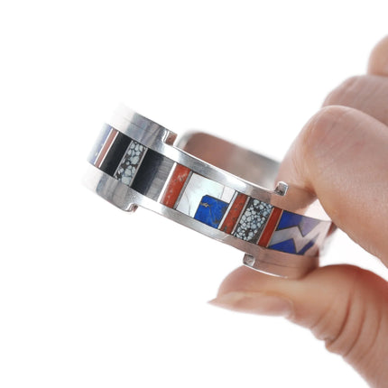 6.25" RP Native American silver Multi-stone channel inlay cuff bracelet - Estate Fresh Austin