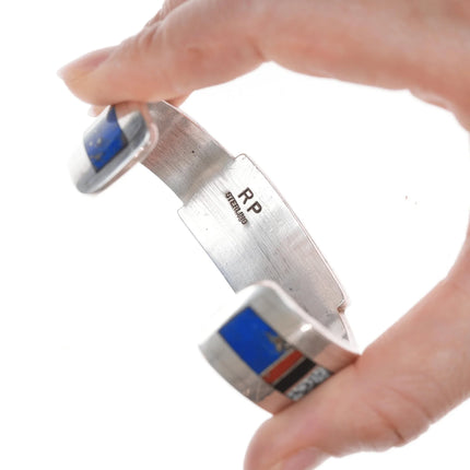 6.25" RP Native American silver Multi-stone channel inlay cuff bracelet - Estate Fresh Austin