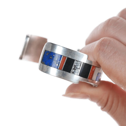 6.25" RP Native American silver Multi-stone channel inlay cuff bracelet - Estate Fresh Austin