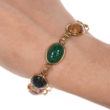 6.25" Russel Retro Multi-stone gold filled scarab bracelet - Estate Fresh Austin