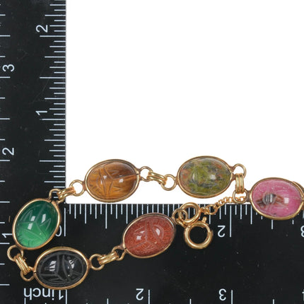6.25" Russel Retro Multi-stone gold filled scarab bracelet - Estate Fresh Austin