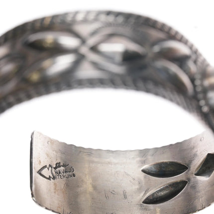 6.25" Stanley Parker Navajo heavy stamped sterling high grade turquoise cuff bracelet - Estate Fresh Austin