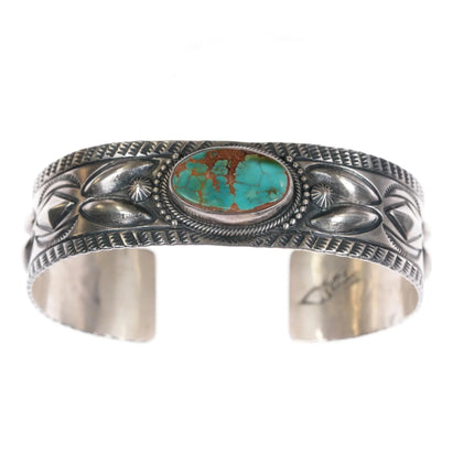 6.25" Stanley Parker Navajo heavy stamped sterling high grade turquoise cuff bracelet - Estate Fresh Austin