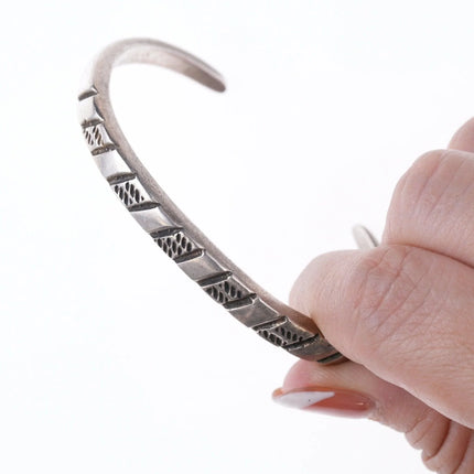 6.25" Sturdy Vintage Native American chiseled silver bracelet - Estate Fresh Austin