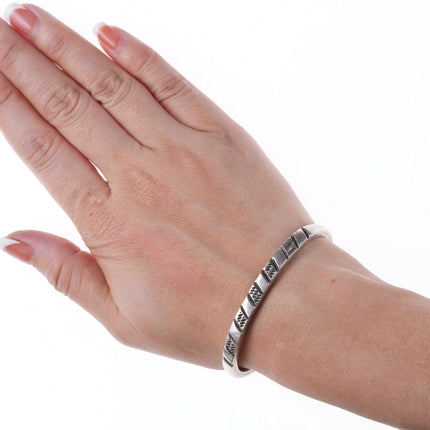 6.25" Sturdy Vintage Native American chiseled silver bracelet - Estate Fresh Austin