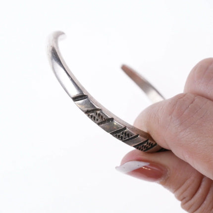 6.25" Sturdy Vintage Native American chiseled silver bracelet - Estate Fresh Austin