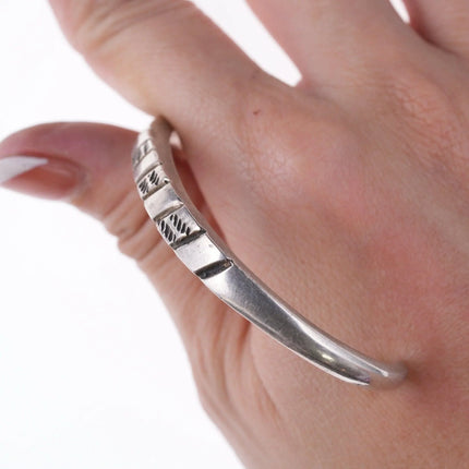 6.25" Sturdy Vintage Native American chiseled silver bracelet - Estate Fresh Austin