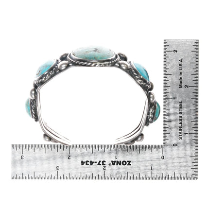 6.25" Sturdy Vintage Native American sterling turquoise graduated row cuff bracelet - Estate Fresh Austin