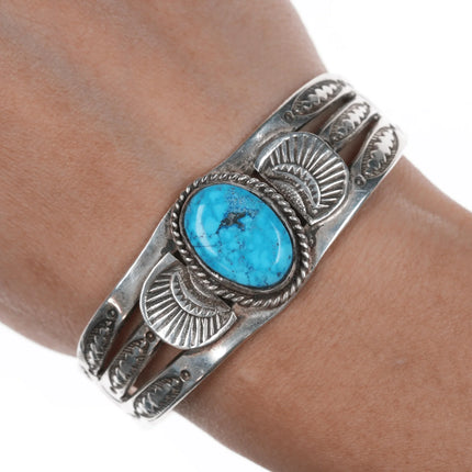 6.25" UITA6 1930's Navajo ingot silver and turquoise cuff bracelet - Estate Fresh Austin