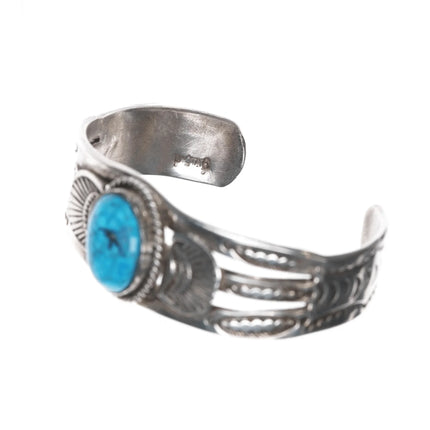 6.25" UITA6 1930's Navajo ingot silver and turquoise cuff bracelet - Estate Fresh Austin