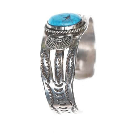 6.25" UITA6 1930's Navajo ingot silver and turquoise cuff bracelet - Estate Fresh Austin