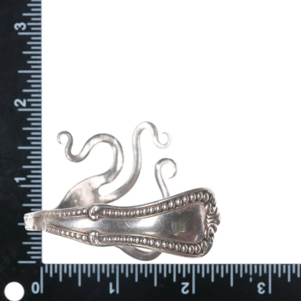 6.25" Vintage Modernist sterling fork cuff bracelet with turquoise - Estate Fresh Austin