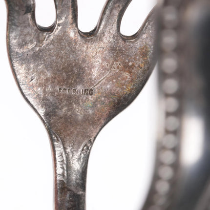 6.25" Vintage Modernist sterling fork cuff bracelet with turquoise - Estate Fresh Austin