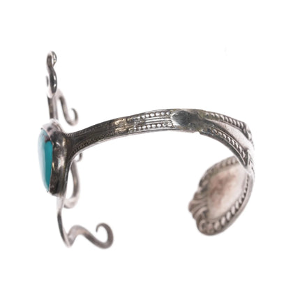 6.25" Vintage Modernist sterling fork cuff bracelet with turquoise - Estate Fresh Austin
