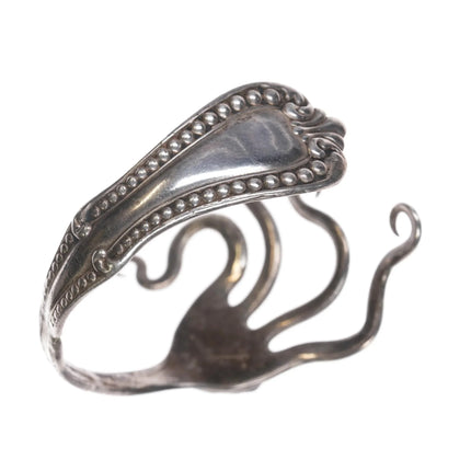 6.25" Vintage Modernist sterling fork cuff bracelet with turquoise - Estate Fresh Austin