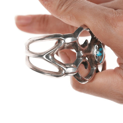 6.25" Vintage Native American cast silver cuff bracelet with turquoise - Estate Fresh Austin