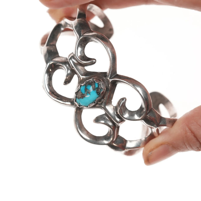 6.25" Vintage Native American cast silver cuff bracelet with turquoise - Estate Fresh Austin