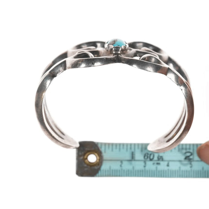 6.25" Vintage Native American cast silver cuff bracelet with turquoise - Estate Fresh Austin